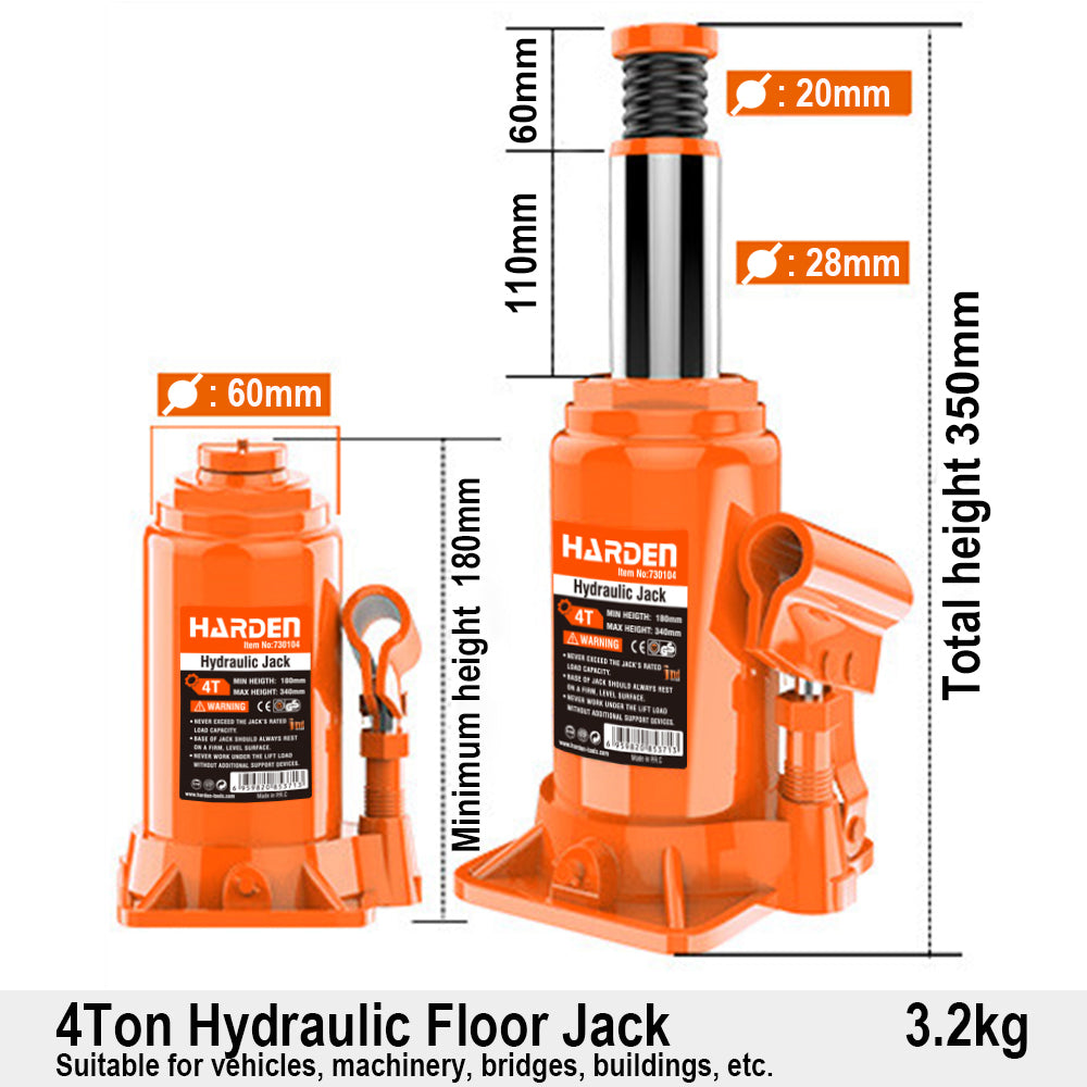 Harden 4Ton Hydraulic Bottle Jack 730104