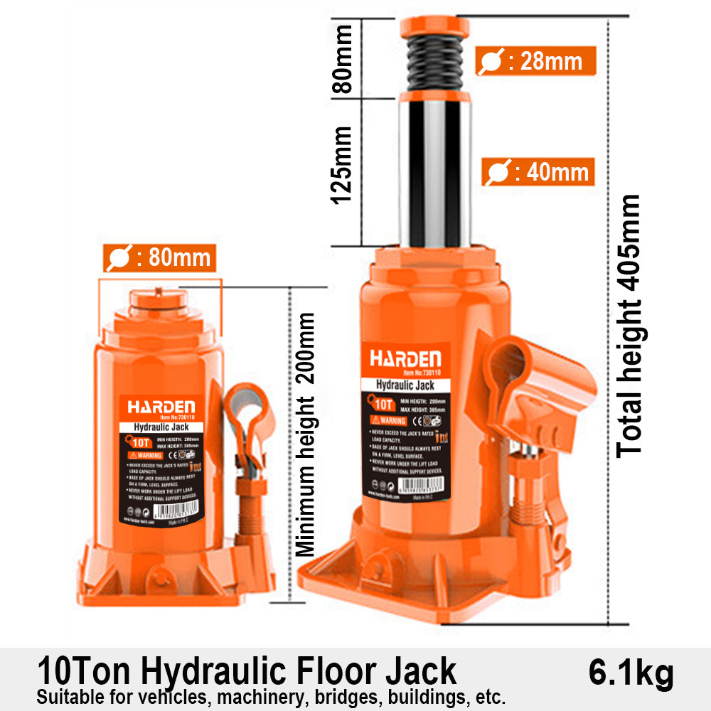 Harden 10Ton Hydraulic Bottle Jack 730110