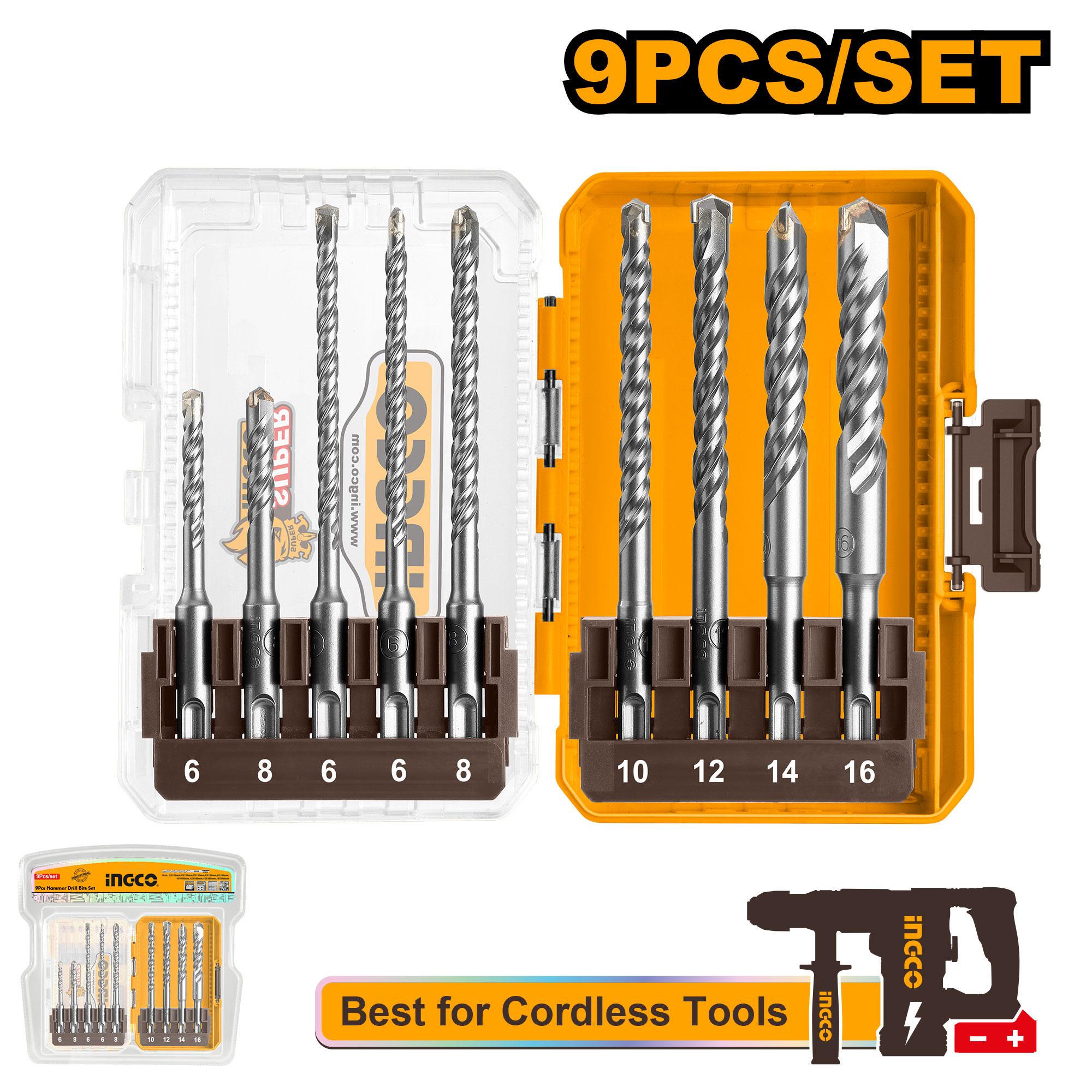 Ingco 9 Pcs SDS plus hammer drill bits set 110mm AKDL30906