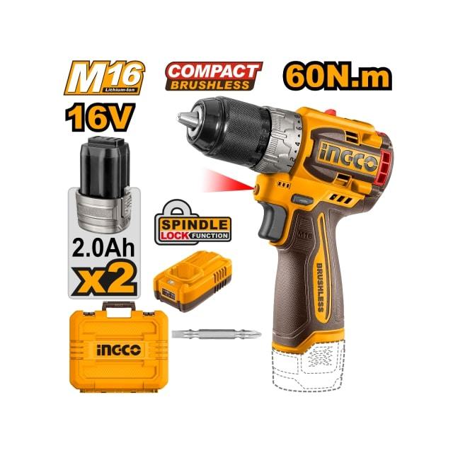 Ingco Compact brushless cordless drill 16V CDLI16682