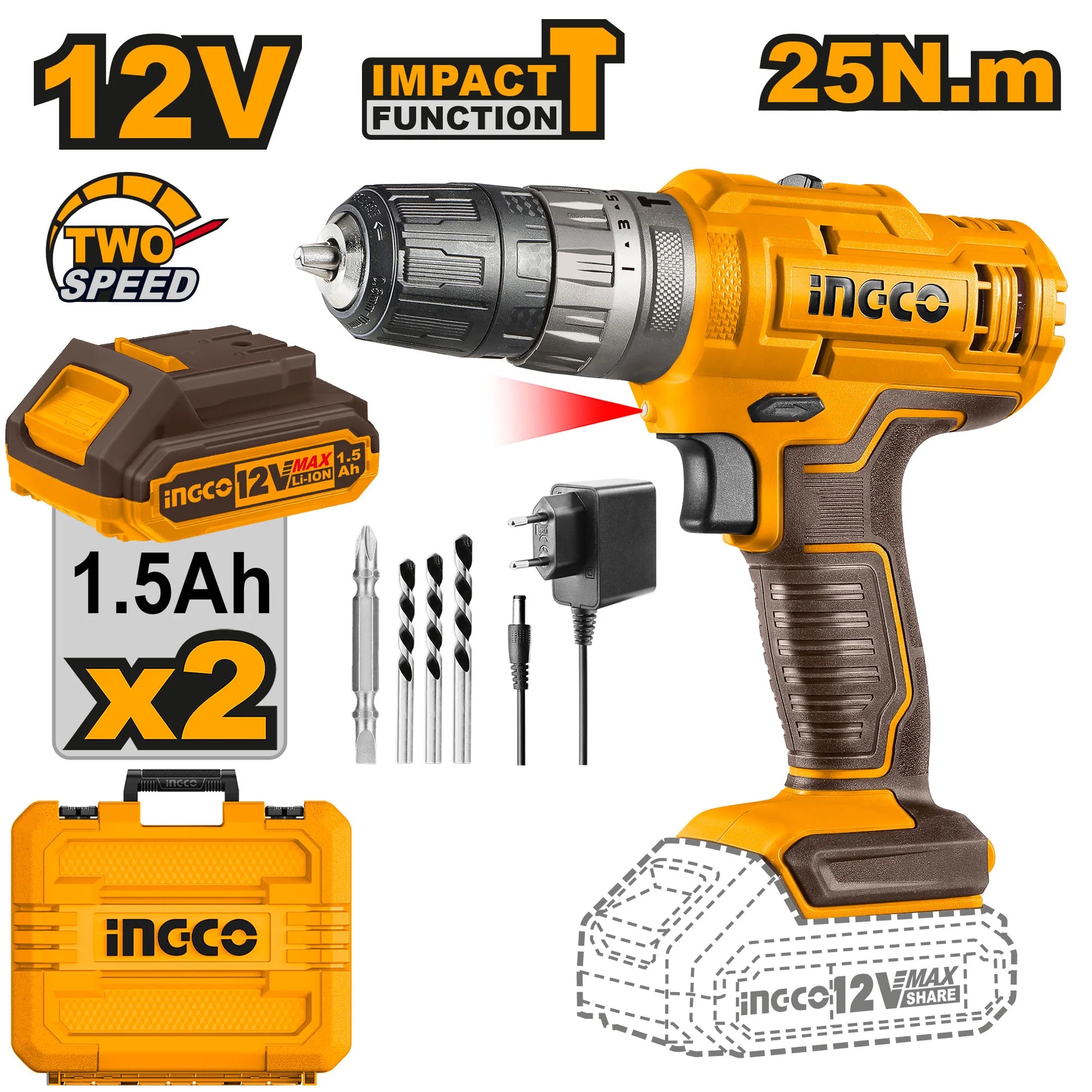 Ingco Cordless impact drill 10mm CIDLI1228