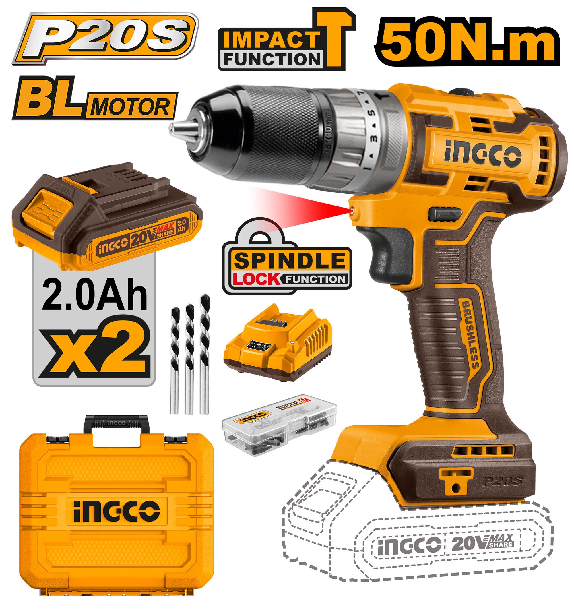 Ingco Brushless cordless impact drill 20V CIDLI20508