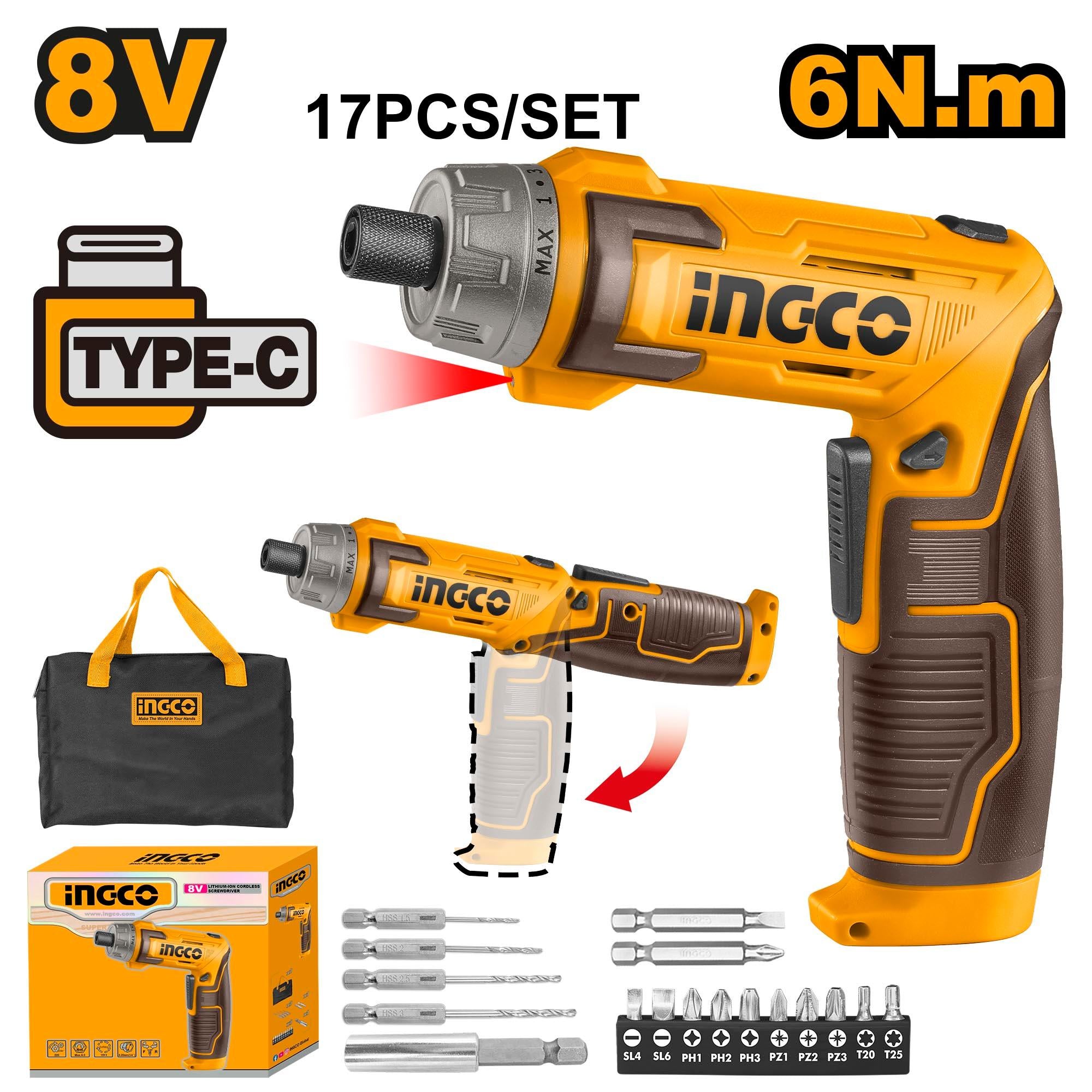 Ingco Lithium-Ion cordless screwdriver 8V CSDLI0802