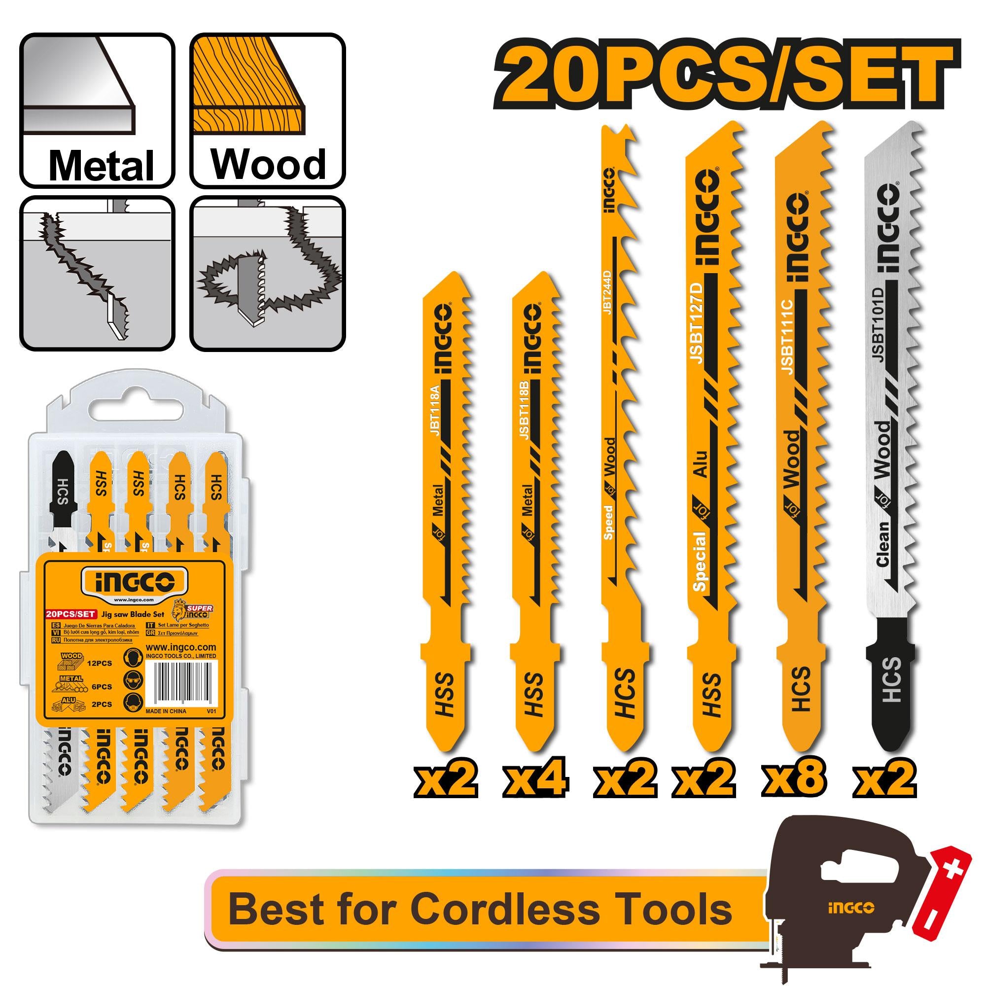 Ingco 20Pcs Jig saw blade set 6mm JSBT2001