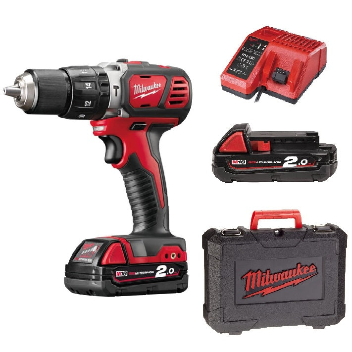 Milwaukee Cordless Impact Drill Machine 13mm Keyless Chuck 18v + 2 Battery M18BPD‐202C