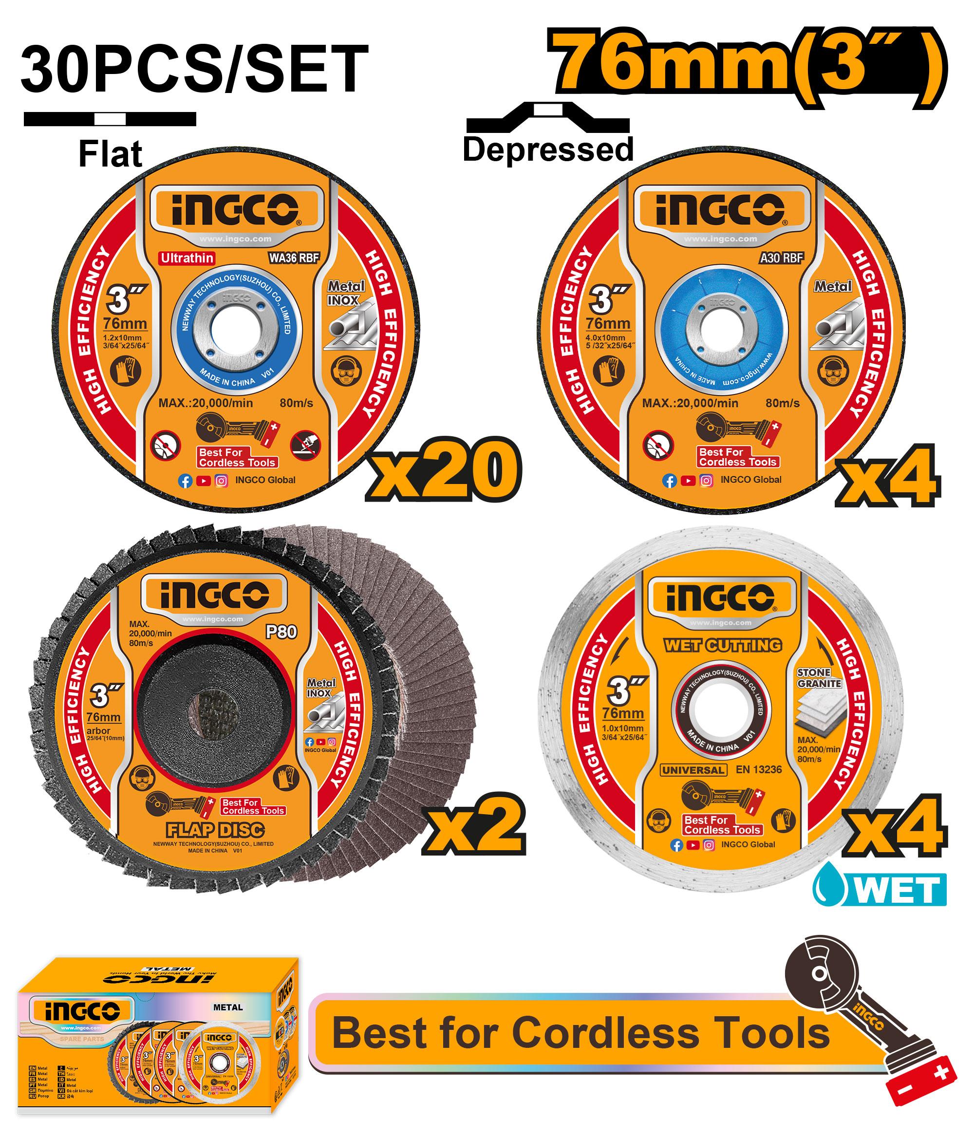 Ingco Cutting and grinding disc set 76mm MCD07630