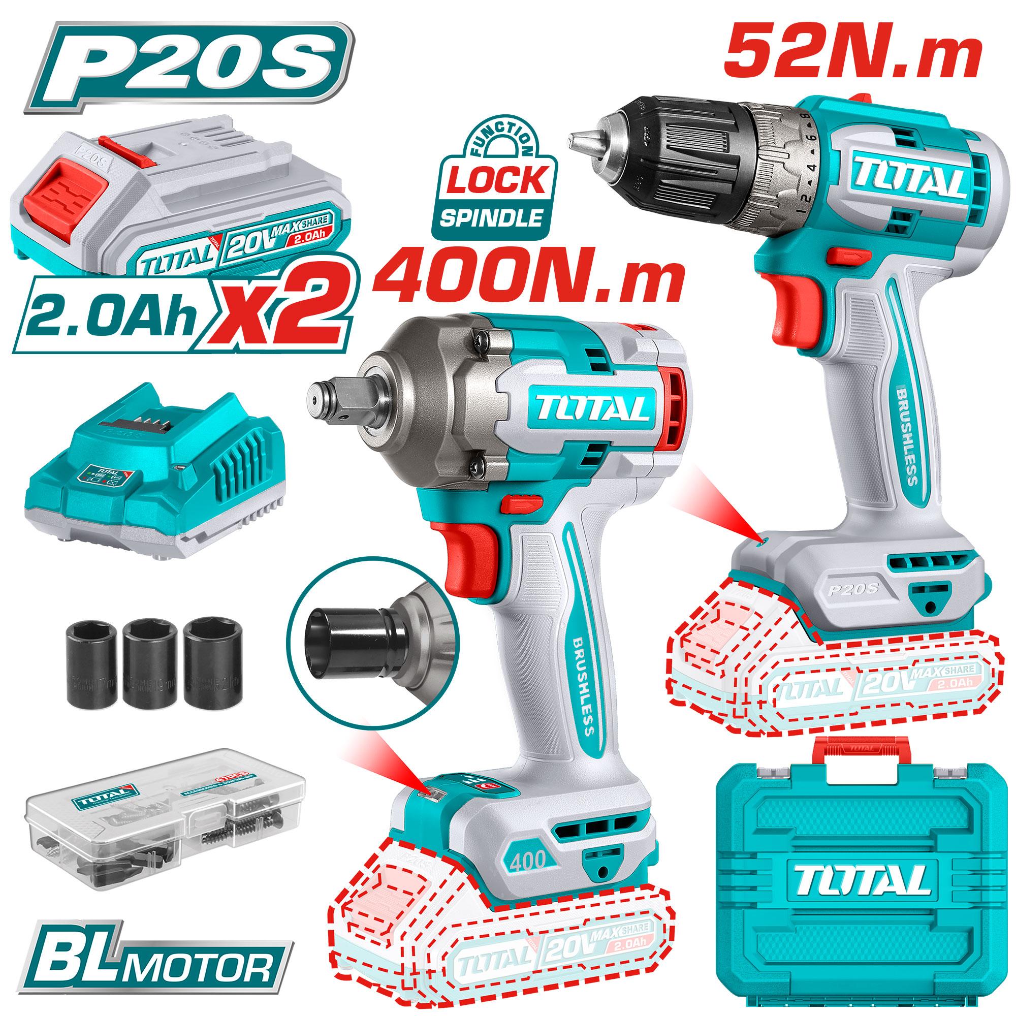 Total Cordless 2 pcs combo kit (Drill & Impact Wrench) TCKLI20271