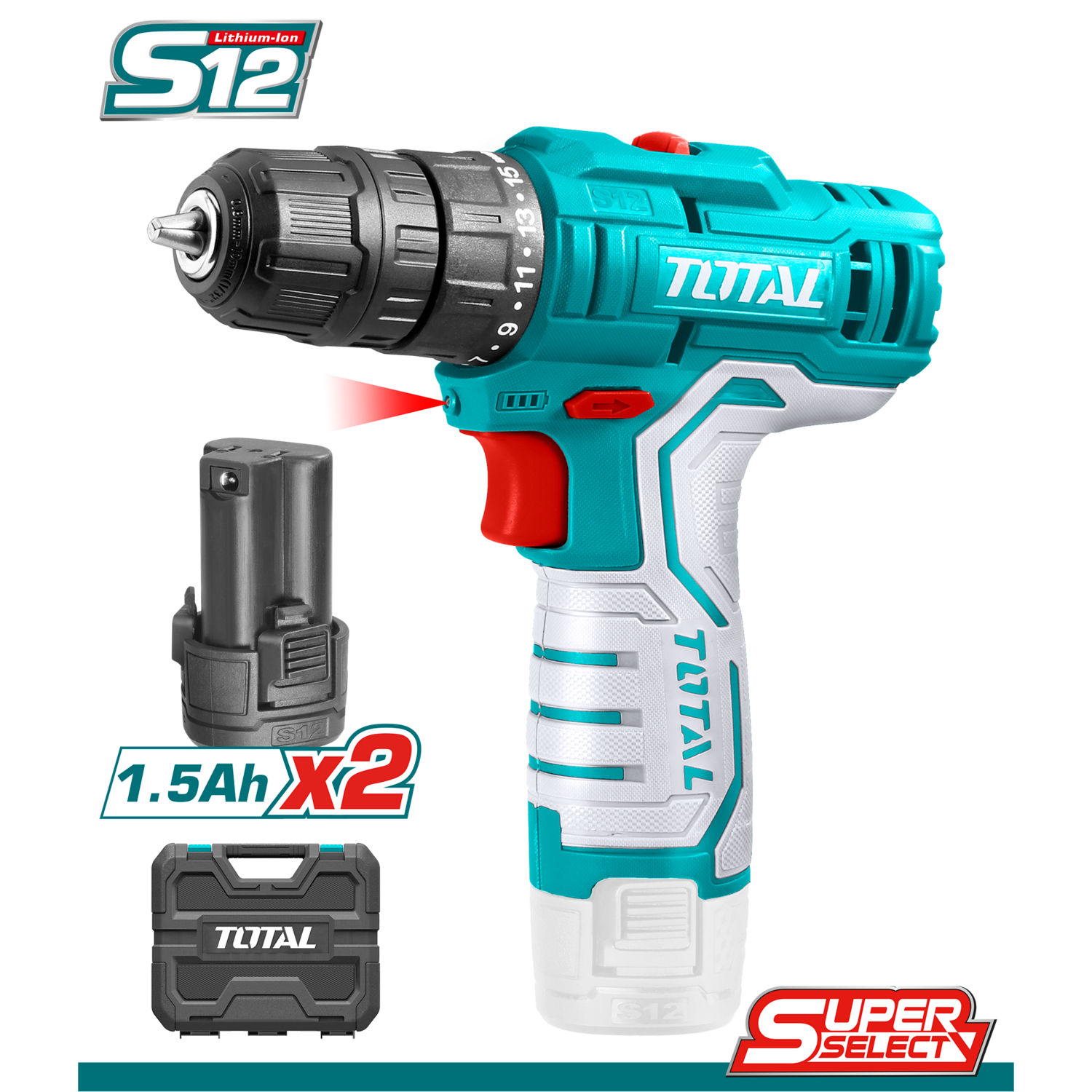 Total Lithium Ion Cordless Drill 12V 20Nm