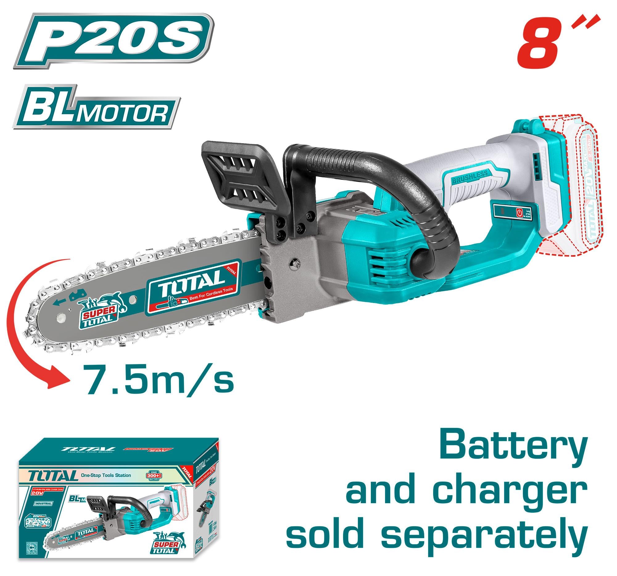 Total Cordless chain saw 20V 8Inch TGSLI2085