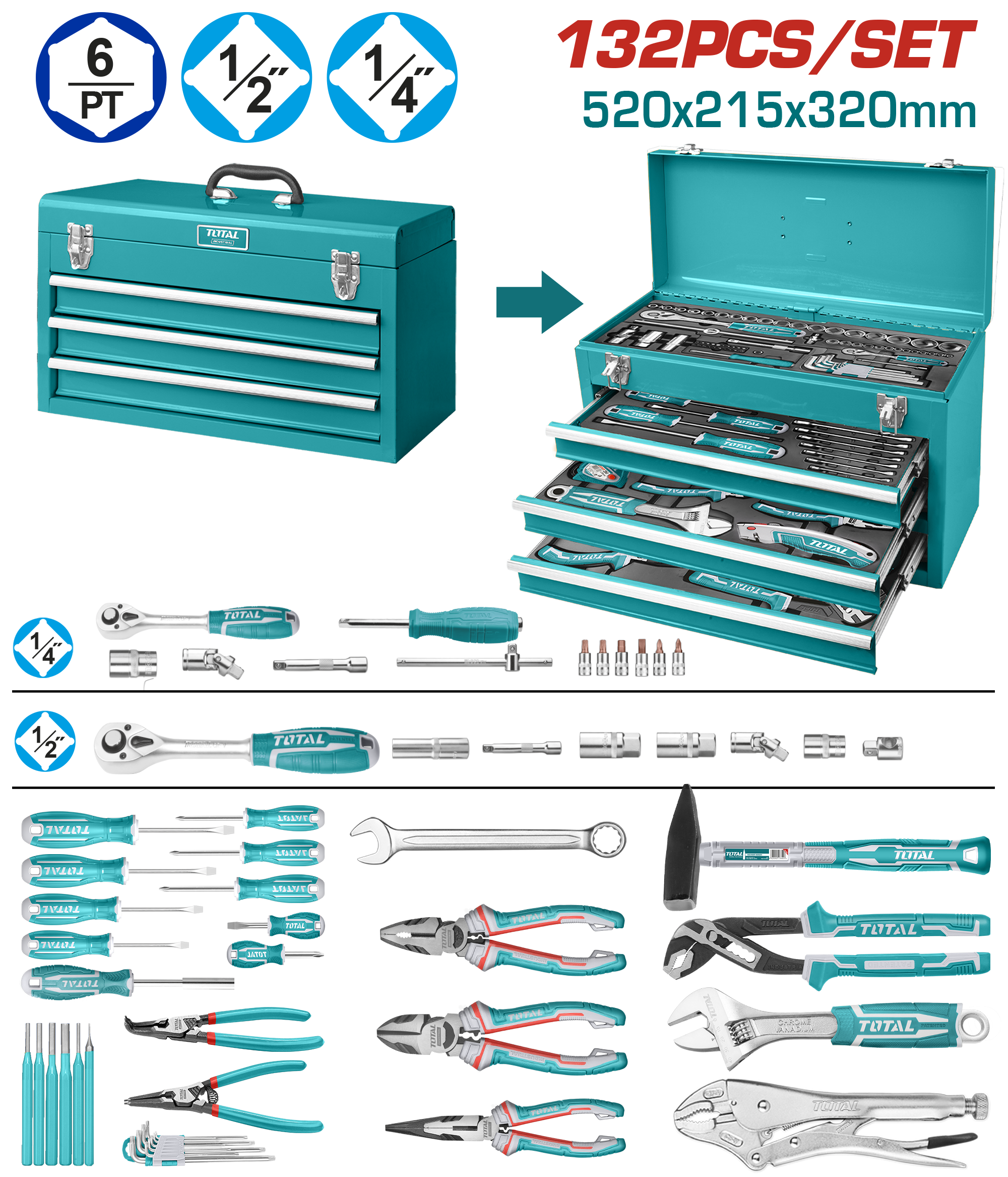 Total 132 Pcs tool chest set THPTCS71321