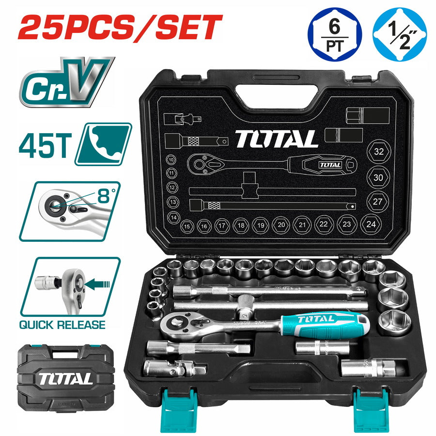 Total 25 Pcs 1/2" socket set THT121251