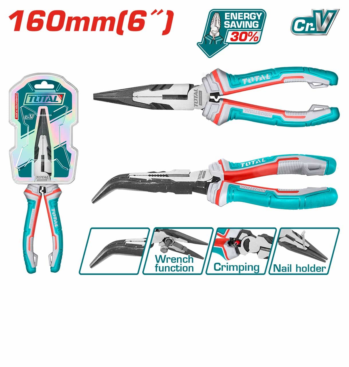 Total High leverage bent nose pliers 6inch THT24616S