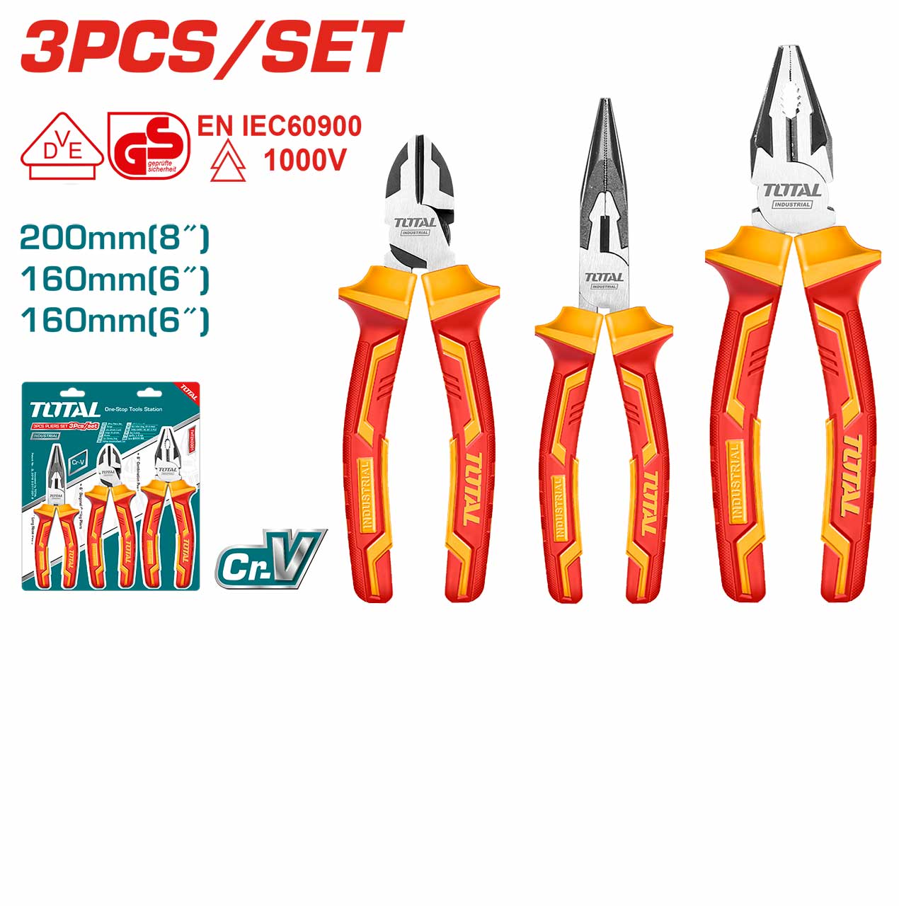 Total 3 Pcs insulated pliers set
 THT2K0302