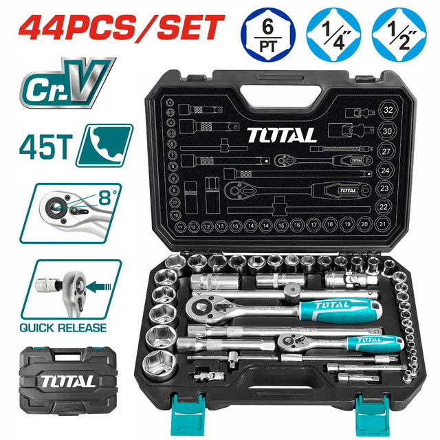 Total 44 Pcs 1/4"&1/2" socket set THT421441