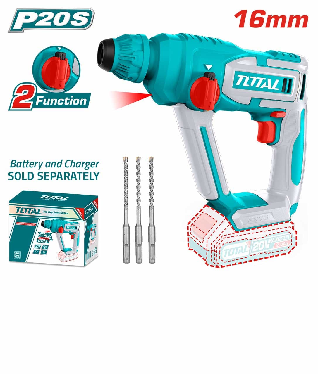 Total Cordless rotary hammer 20V TRHLI20168