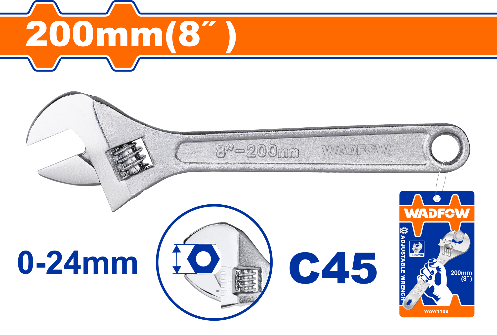 WADFOW Adjustable wrench 8 Inch WAW1108