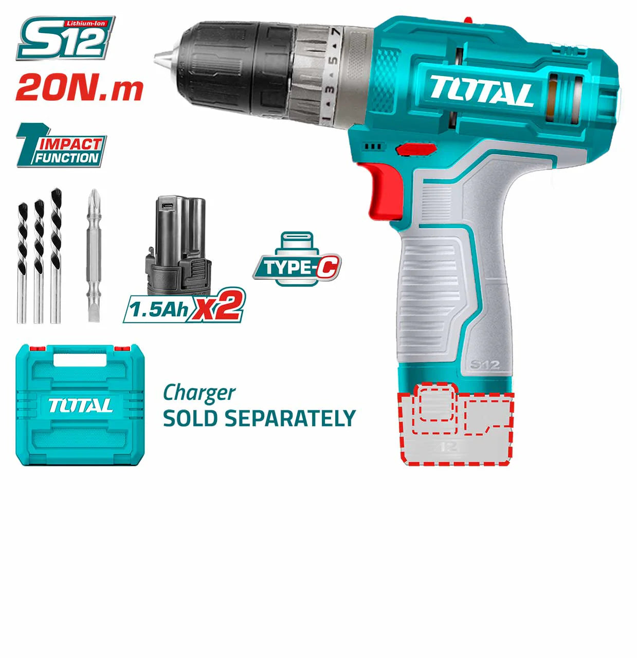 Total Cordless impact drill 12V
 TIDLI12202