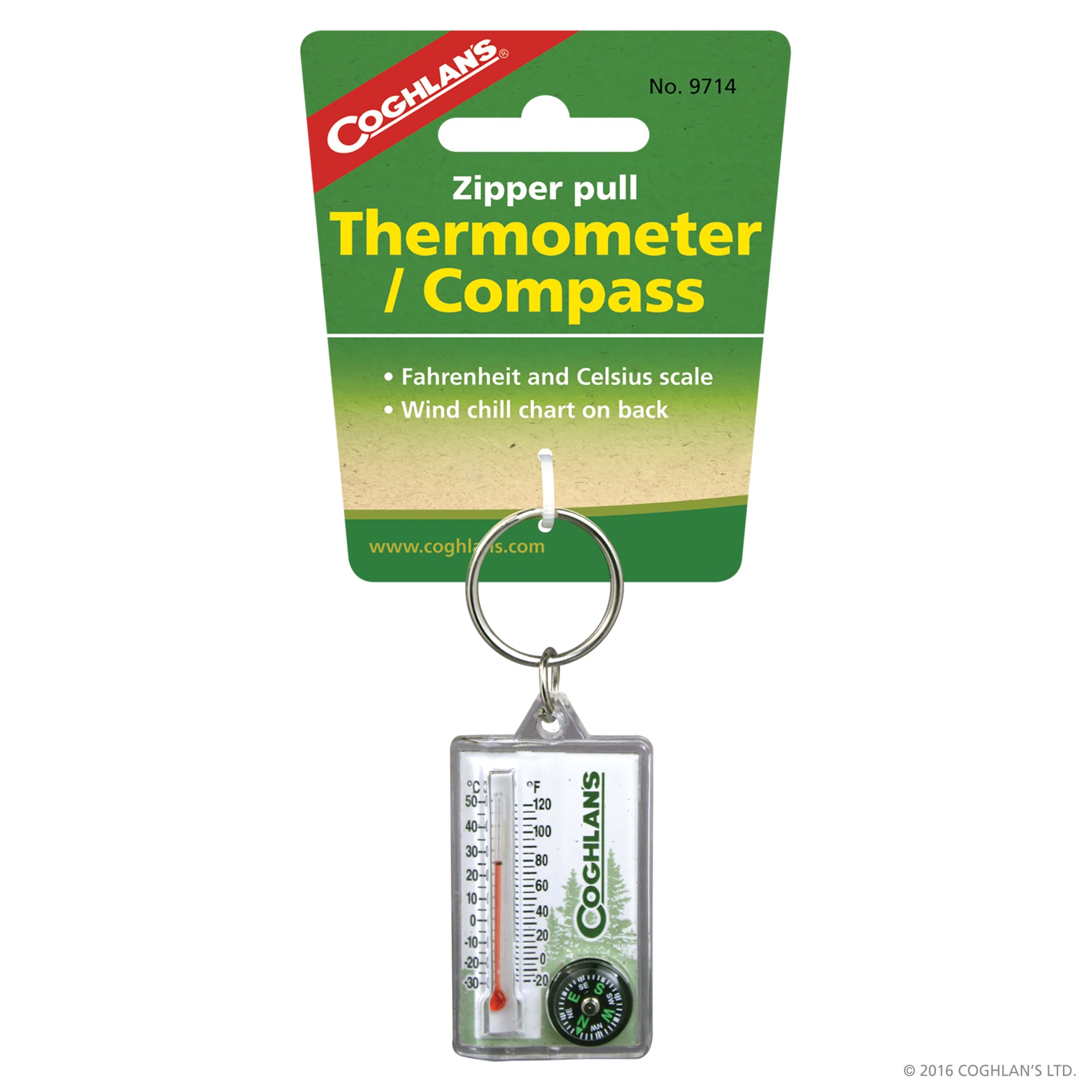 Zipper Pull Thermometer  w/Compass