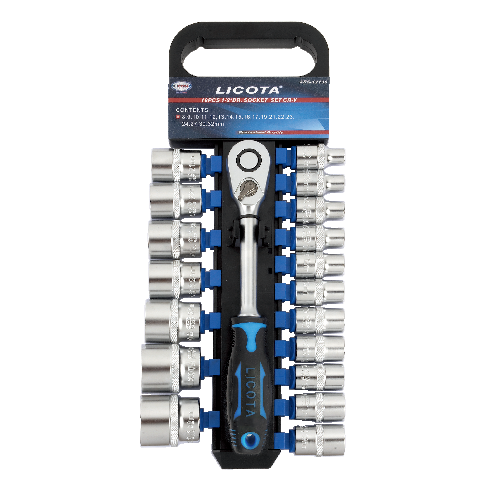 LICOTA MADE IN TAIWAN 19PCS 1/2" DR. 6PT SOCKET SET PLASTIC HOLDER 8-32mm