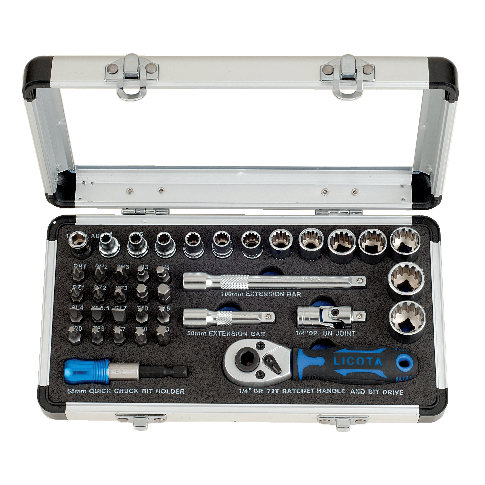 LICOTA MADE IN TAIWAN 39PCS 1/4" DR. SPLINE SOCKET WRENCH & BIT SET ALUMINUM CASE