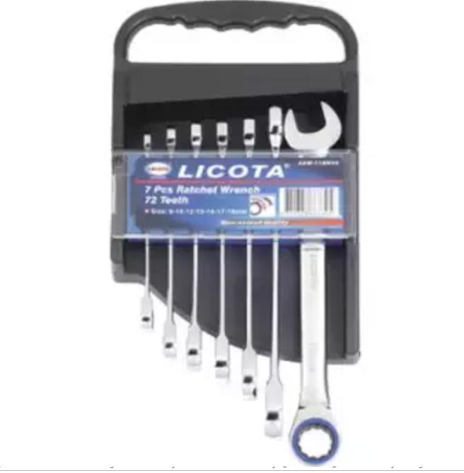 LICOTA MADE IN TAIWAN 7PCS 72T COMBINATION RATCHET WRENCH SET 8 - 19MM