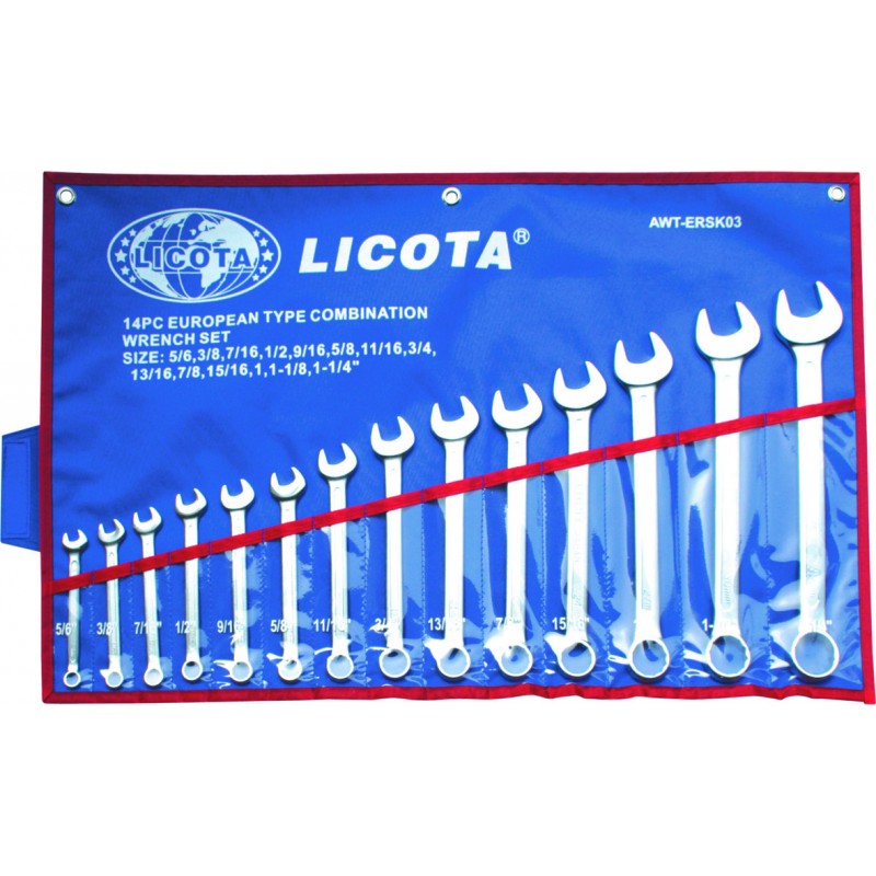 LICOTA MADE IN TAIWAN 14PCS EUROPEAN TYPE COMBINATION SET 5/16" - 1-1/4" MICRO FINISH