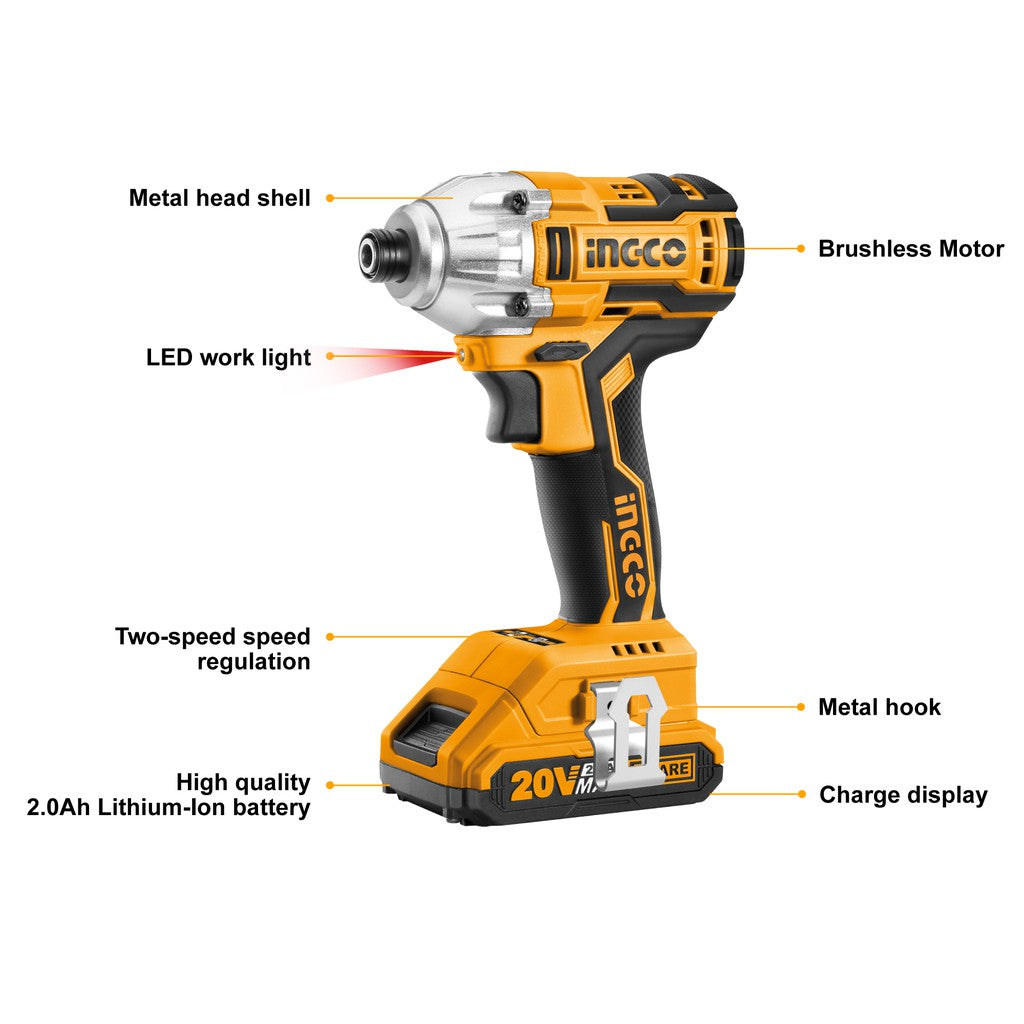 Ingco LIthium-Lon impact driver 20V Brushless Motor CIRLI20030