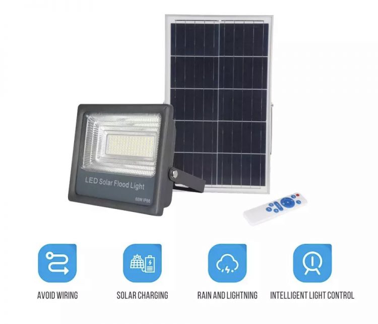 LED Solar floodlight with external Panel 60W