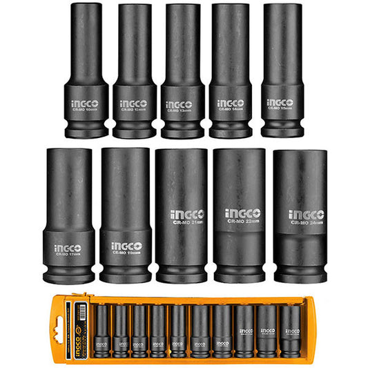 Ingco 10PCS 1/2" Deep impact socket set HKISSD12102L